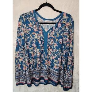 Vintage X America Floral Print Summer Stretch Rayon Tunic Top Blouse Women XL